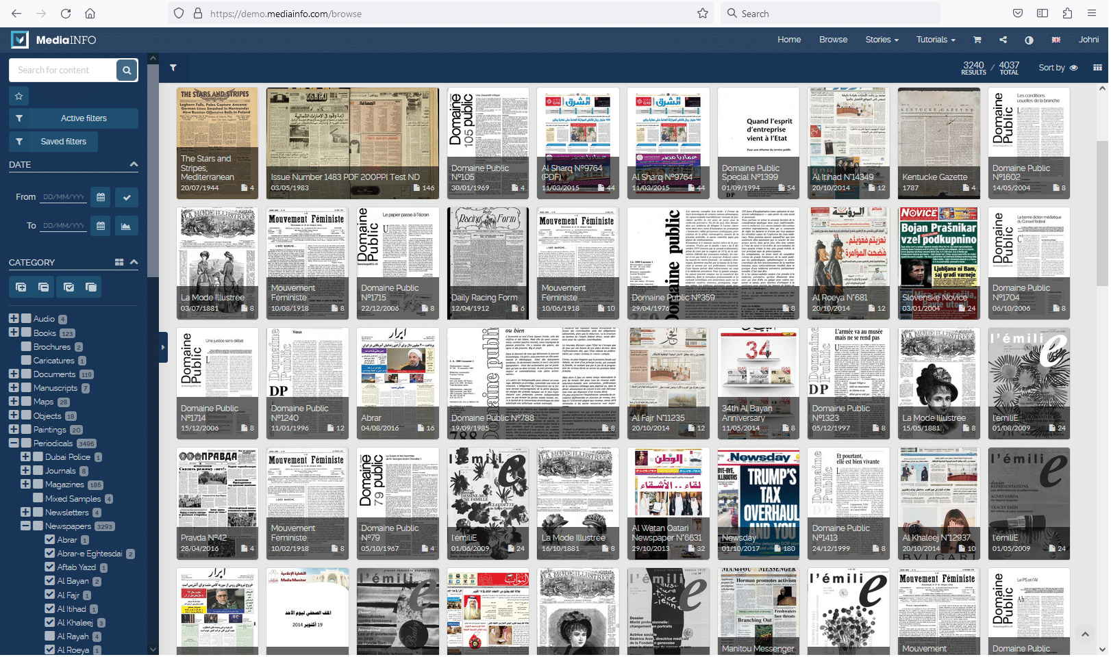 Newspaper search results in MediaINFO